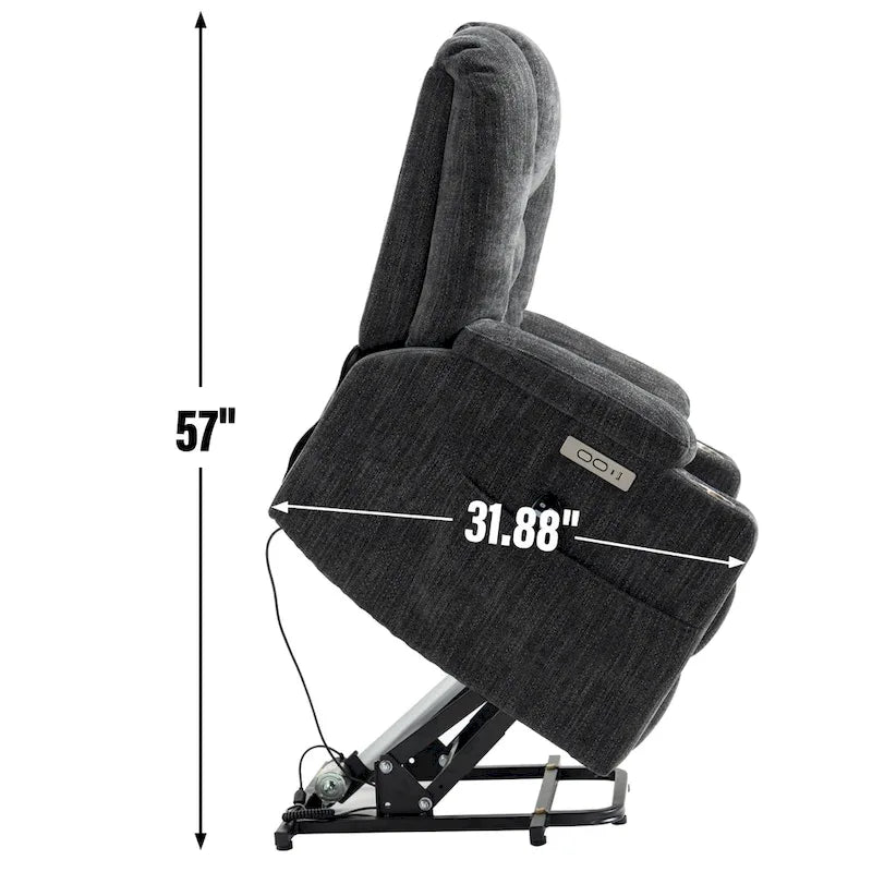 Poltrona Reclinabile Grande Power Lift con Massaggio e Calore per Anziani, Recliner Ampi, con Porte USB e Type C, 2 Portabicchieri