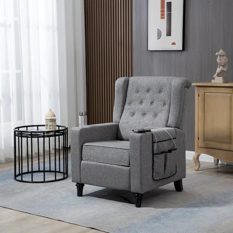 Poltrona Reclinabile con Push-Back, Poltrona Reclinabile Wingback con Bottoni, Poltrona Singola Manuale in Tessuto per Home Theater