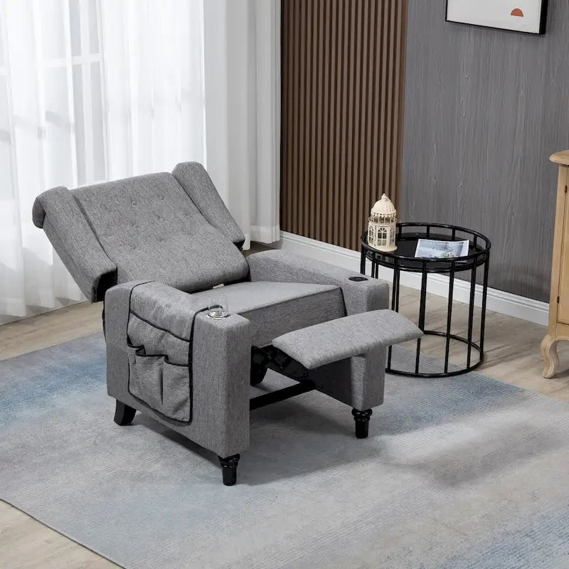 Poltrona Reclinabile con Push-Back, Poltrona Reclinabile Wingback con Bottoni, Poltrona Singola Manuale in Tessuto per Home Theater