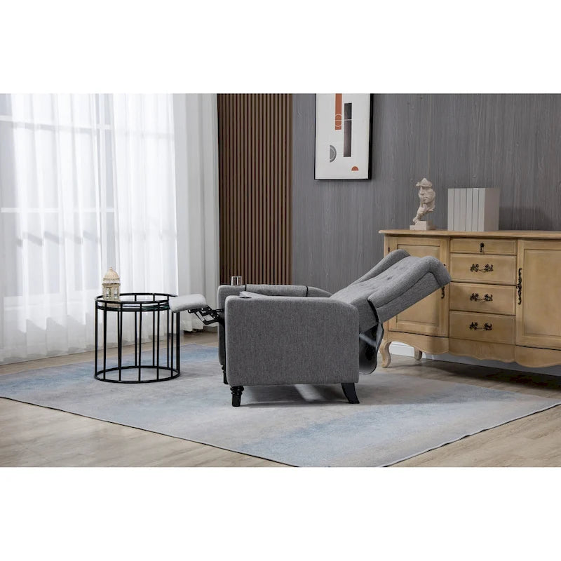 Poltrona Reclinabile con Push-Back, Poltrona Reclinabile Wingback con Bottoni, Poltrona Singola Manuale in Tessuto per Home Theater