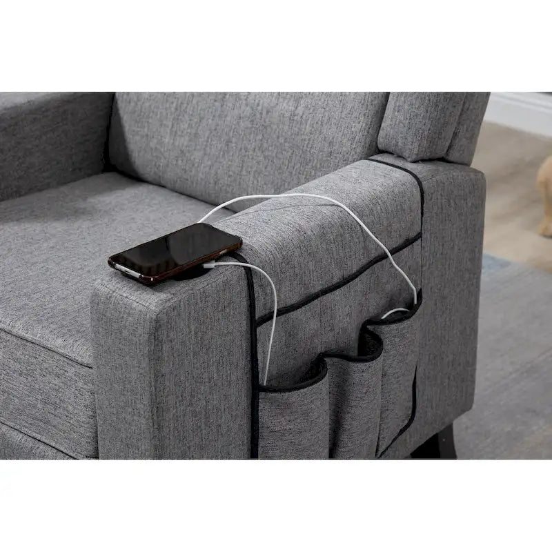 Poltrona Reclinabile con Push-Back, Poltrona Reclinabile Wingback con Bottoni, Poltrona Singola Manuale in Tessuto per Home Theater