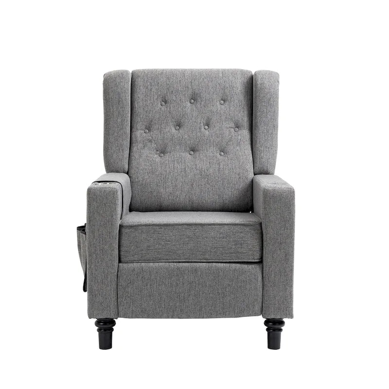 Poltrona Reclinabile con Push-Back, Poltrona Reclinabile Wingback con Bottoni, Poltrona Singola Manuale in Tessuto per Home Theater