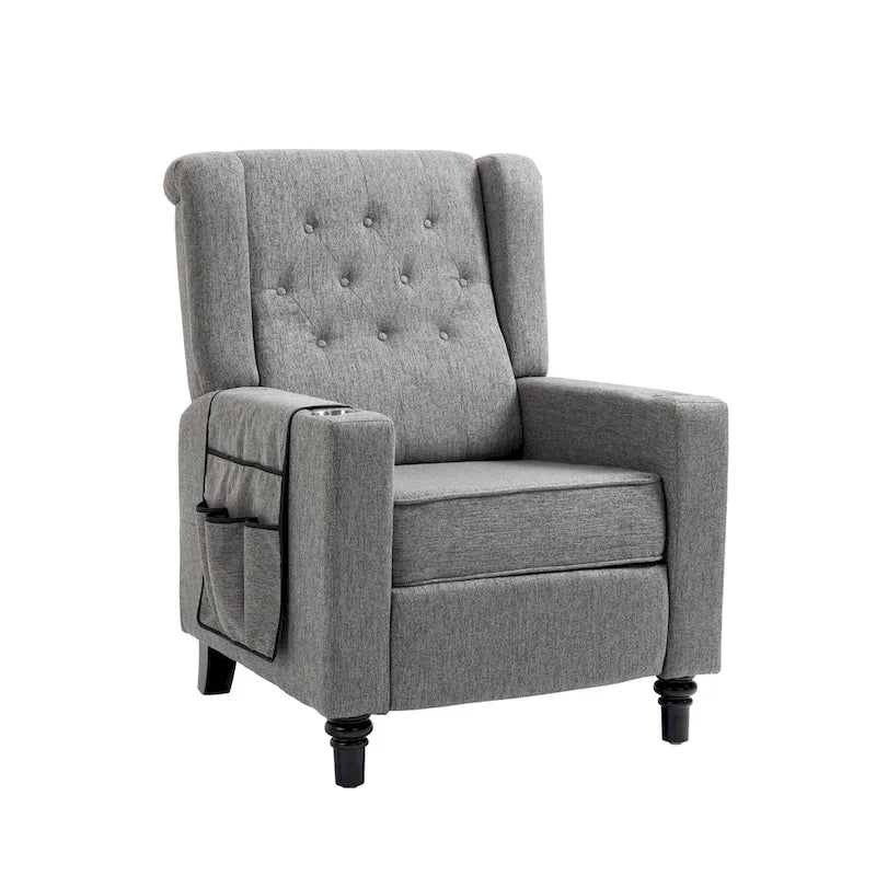 Poltrona Reclinabile con Push-Back, Poltrona Reclinabile Wingback con Bottoni, Poltrona Singola Manuale in Tessuto per Home Theater