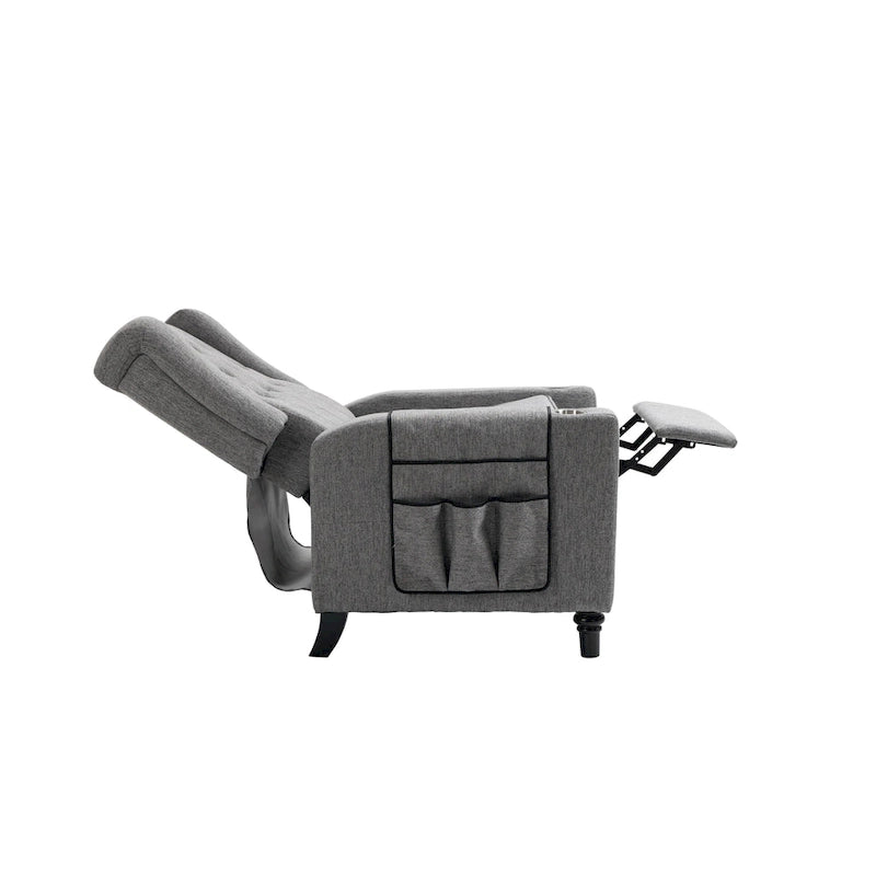 Poltrona Reclinabile con Push-Back, Poltrona Reclinabile Wingback con Bottoni, Poltrona Singola Manuale in Tessuto per Home Theater