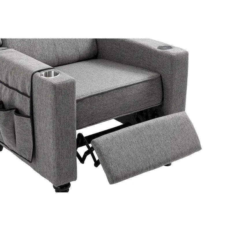 Poltrona Reclinabile con Push-Back, Poltrona Reclinabile Wingback con Bottoni, Poltrona Singola Manuale in Tessuto per Home Theater