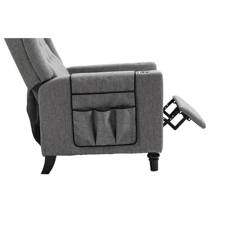 Poltrona Reclinabile con Push-Back, Poltrona Reclinabile Wingback con Bottoni, Poltrona Singola Manuale in Tessuto per Home Theater