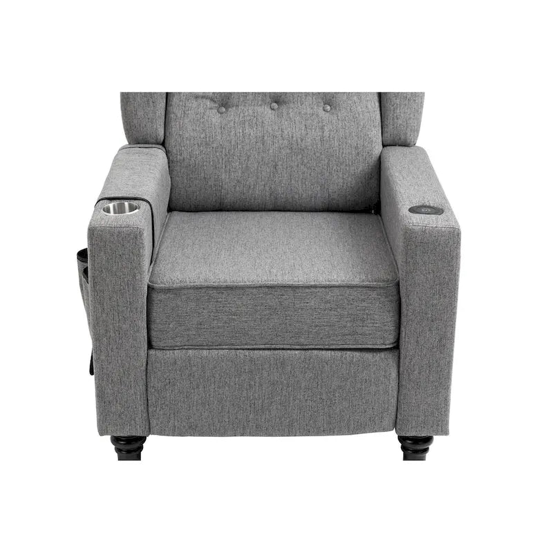Poltrona Reclinabile con Push-Back, Poltrona Reclinabile Wingback con Bottoni, Poltrona Singola Manuale in Tessuto per Home Theater