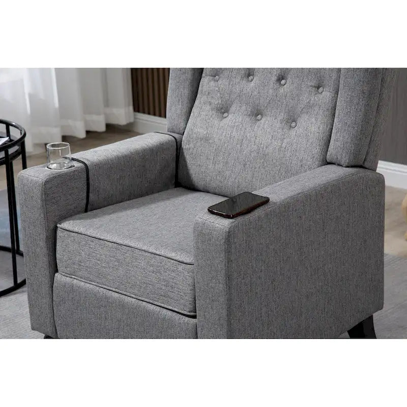 Poltrona Reclinabile con Push-Back, Poltrona Reclinabile Wingback con Bottoni, Poltrona Singola Manuale in Tessuto per Home Theater