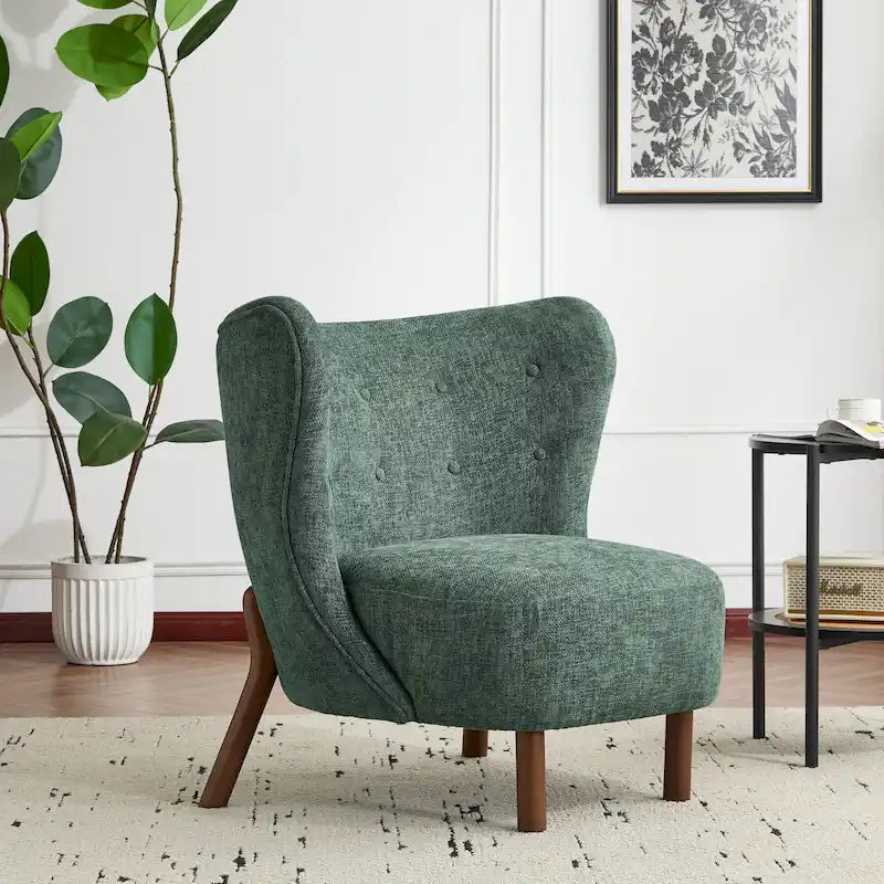 Poltroncina accentuata moderna senza braccioli Camille con seduta imbottita e struttura in legno massiccio