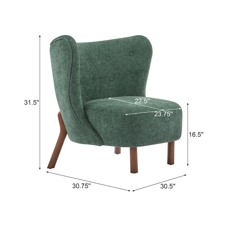 Poltroncina accentuata moderna senza braccioli Camille con seduta imbottita e struttura in legno massiccio