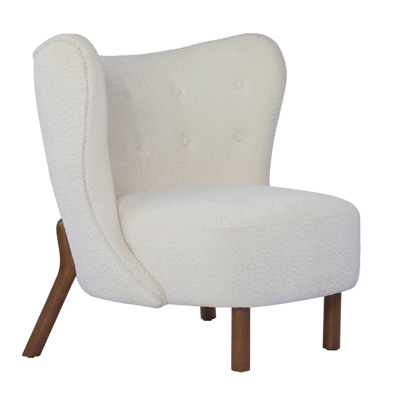 Poltroncina accentuata moderna senza braccioli Camille con seduta imbottita e struttura in legno massiccio
