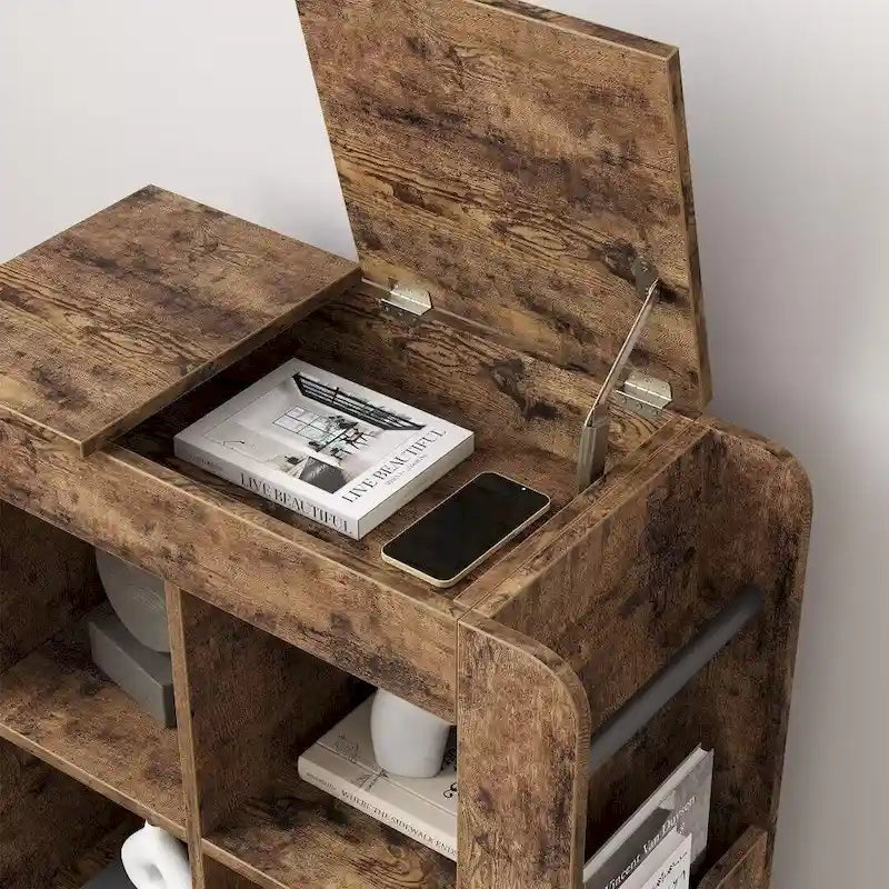 Tavolino Laterale con Contenitore - Scaffale a 3 Ripiani, Ideale per Piccoli Spazi