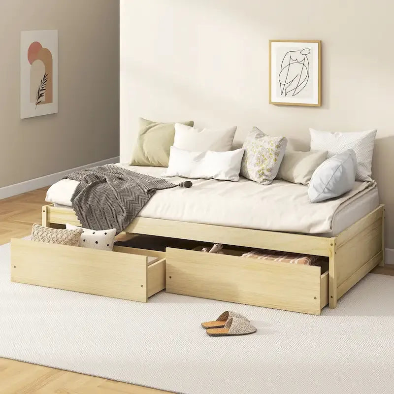 Letto per Capitano/Divano Letto Singolo con 2 Cassetti e Supporto a Doghe
