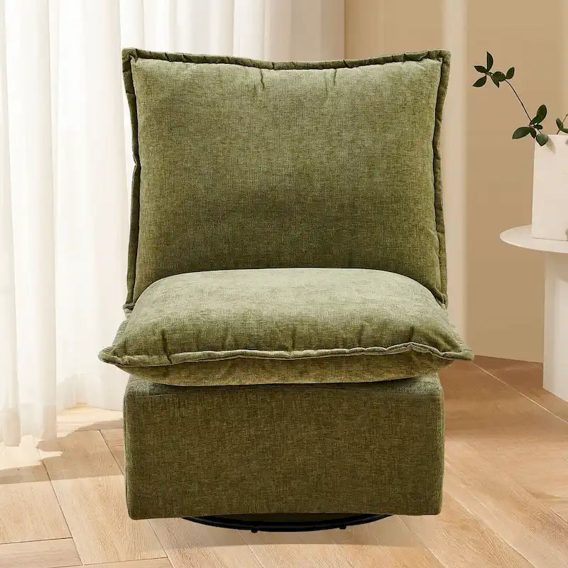 Poltrona a dondolo girevole a 360° rivestita in ciniglia da 73 cm