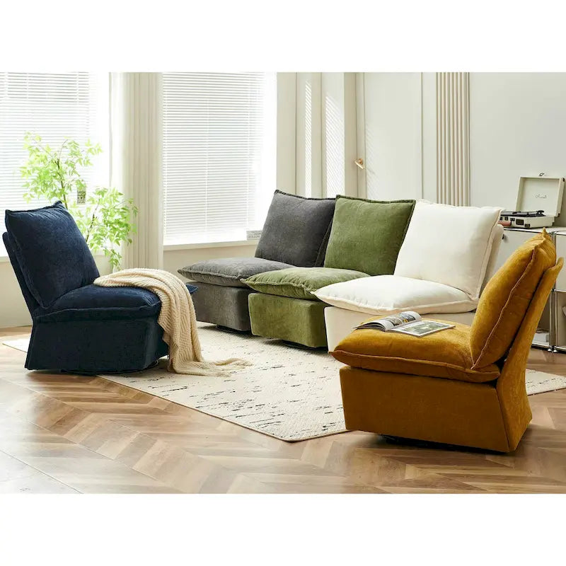 Poltrona a dondolo girevole a 360° rivestita in ciniglia da 73 cm