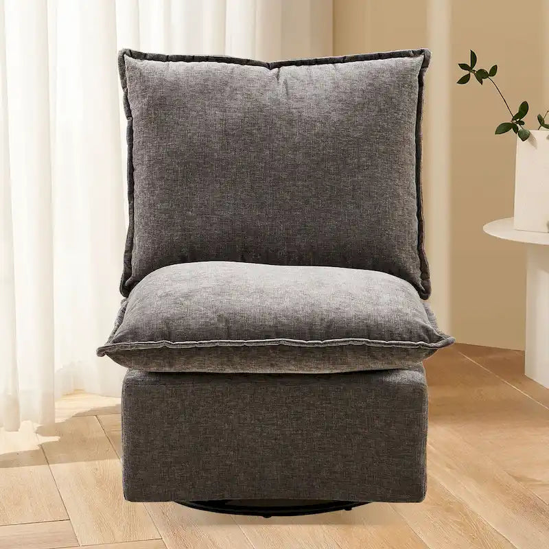 Poltrona a dondolo girevole a 360° rivestita in ciniglia da 73 cm