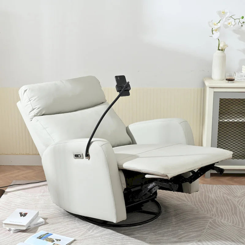 Poltrona reclinabile elettrica grigia con funzione girevole, porte USB e poggiapiedi regolabile