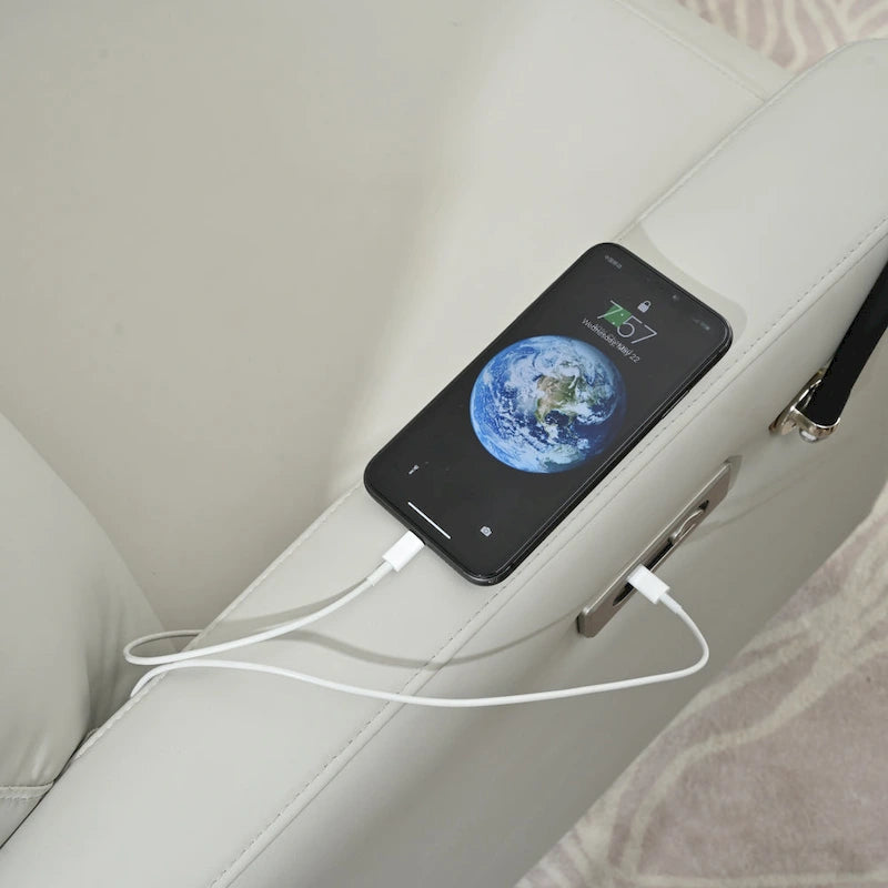 Poltrona reclinabile elettrica grigia con funzione girevole, porte USB e poggiapiedi regolabile