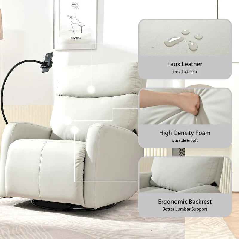 Poltrona reclinabile elettrica grigia con funzione girevole, porte USB e poggiapiedi regolabile