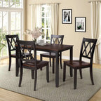 Set da pranzo in legno nero da 5 pezzi con tavolo rettangolare e 4 sedie