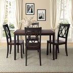 Set da pranzo in legno nero da 5 pezzi con tavolo rettangolare e 4 sedie