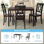 Set da pranzo in legno nero da 5 pezzi con tavolo rettangolare e 4 sedie