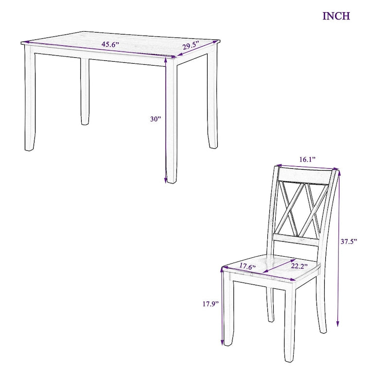 Set da pranzo in legno nero da 5 pezzi con tavolo rettangolare e 4 sedie