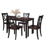 Set da pranzo in legno nero da 5 pezzi con tavolo rettangolare e 4 sedie
