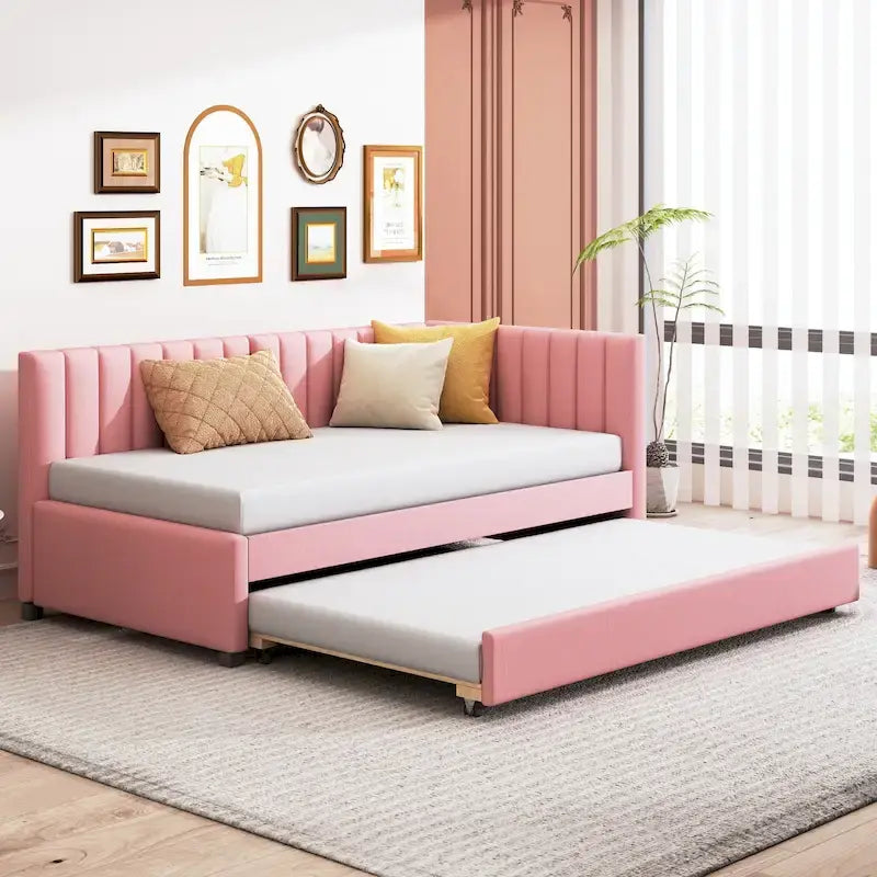 Divano letto singolo in lino con letto estraibile e design semi-chiuso