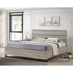 Set camera da letto in legno imbottito a 3 pezzi, letto a pannello e due comodini, grigio anticato