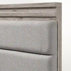 Set camera da letto in legno imbottito a 3 pezzi, letto a pannello e due comodini, grigio anticato