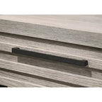 Set camera da letto in legno imbottito a 3 pezzi, letto a pannello e due comodini, grigio anticato