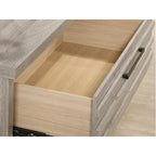 Set camera da letto in legno imbottito a 3 pezzi, letto a pannello e due comodini, grigio anticato