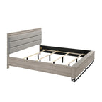 Set camera da letto in legno imbottito a 3 pezzi, letto a pannello e due comodini, grigio anticato