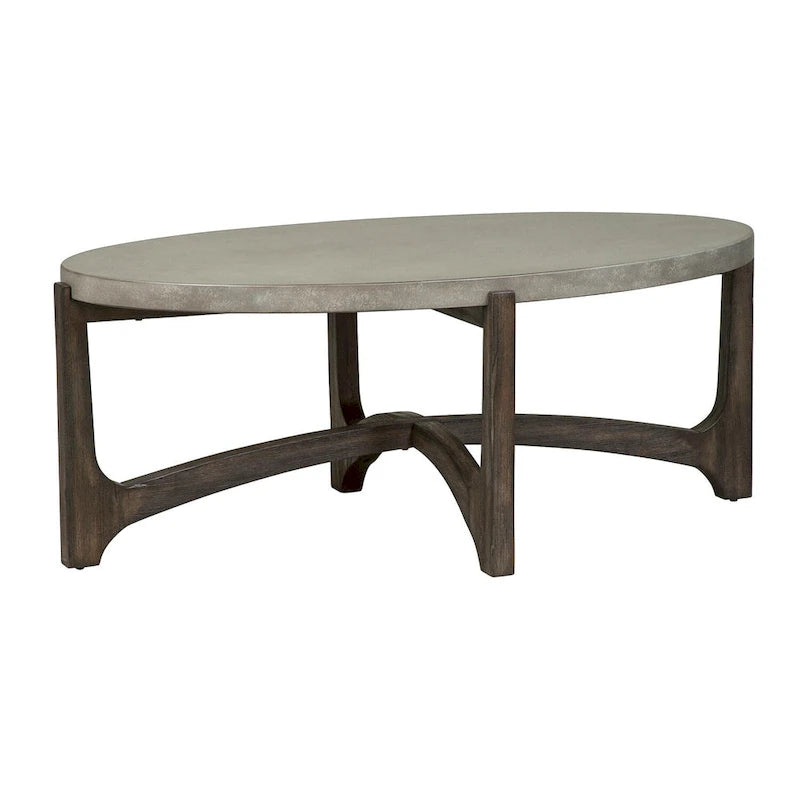 Tavolino da salotto ovale rustico marrone