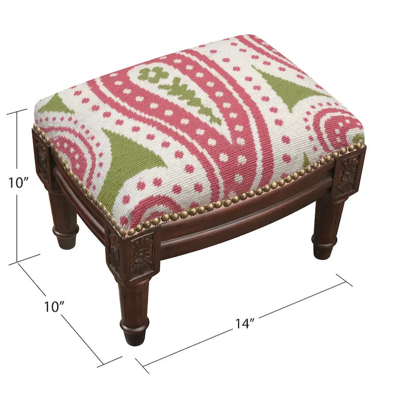 Poggiapiedi con ricamo a punto croce paisley rosa e verde