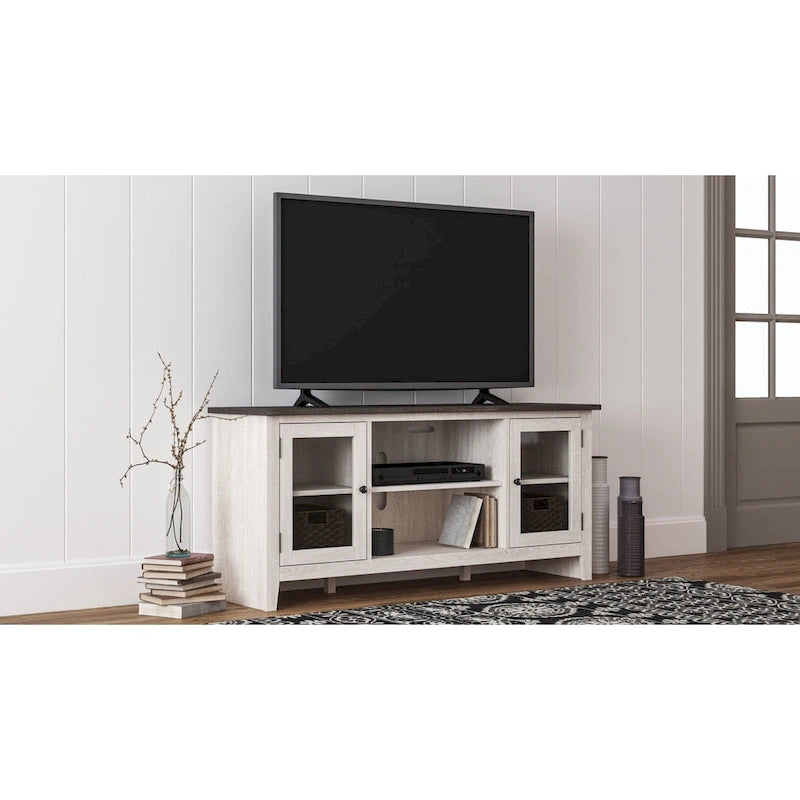 Mobile TV Grande Casual con Opzione Camino, Bianco/Marrone