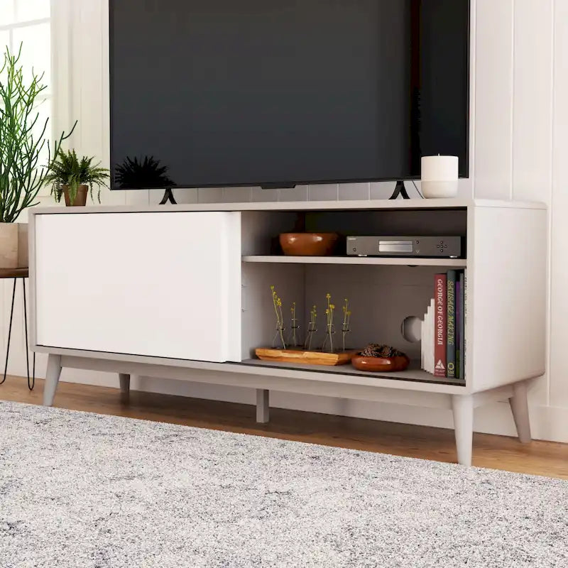 Mobile TV Madison Mid-Century Modern per TV fino a 65", ante scorrevoli e gestione cavi