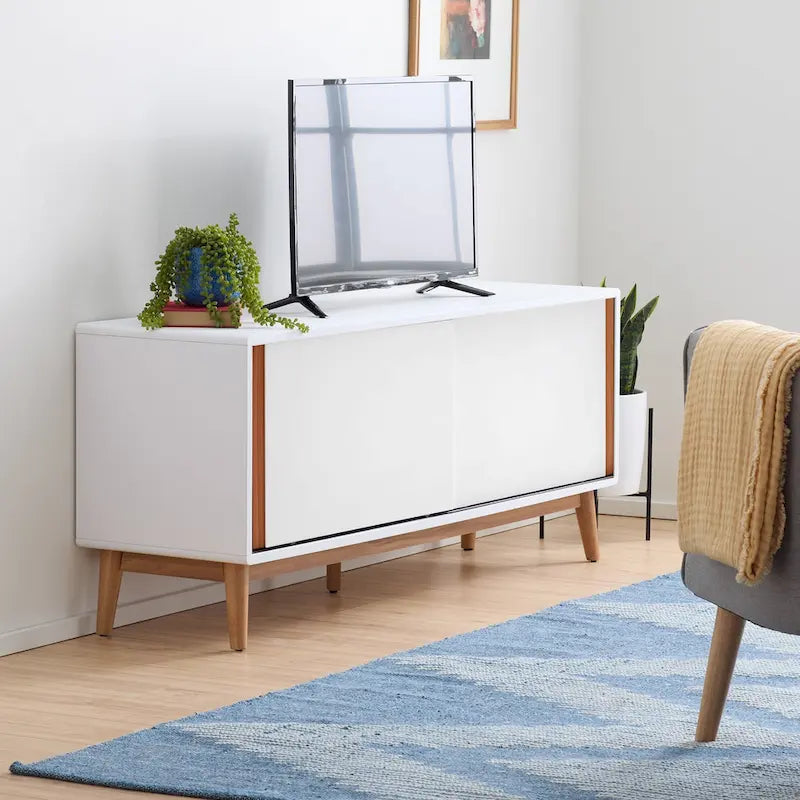 Mobile TV Madison Mid-Century Modern per TV fino a 65", ante scorrevoli e gestione cavi