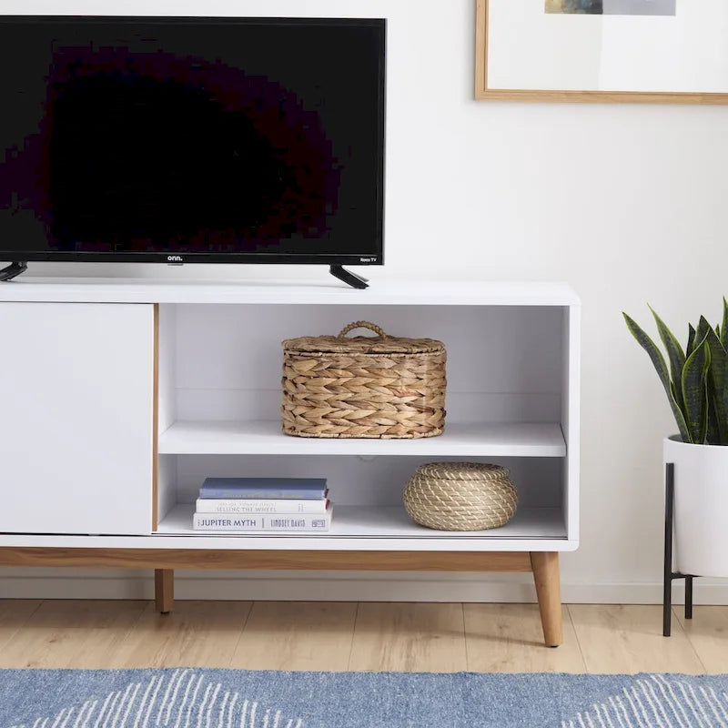 Mobile TV Madison Mid-Century Modern per TV fino a 65", ante scorrevoli e gestione cavi