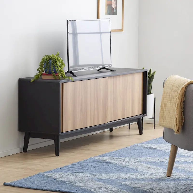 Mobile TV Madison Mid-Century Modern per TV fino a 65", ante scorrevoli e gestione cavi