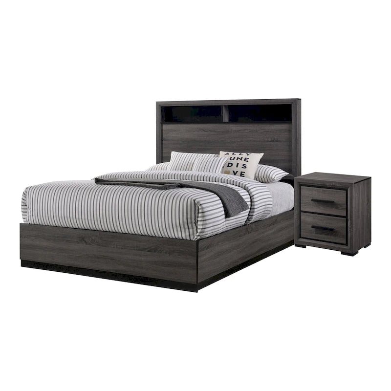 Set camera da letto 2 pezzi contemporaneo grigio legno con ripiani