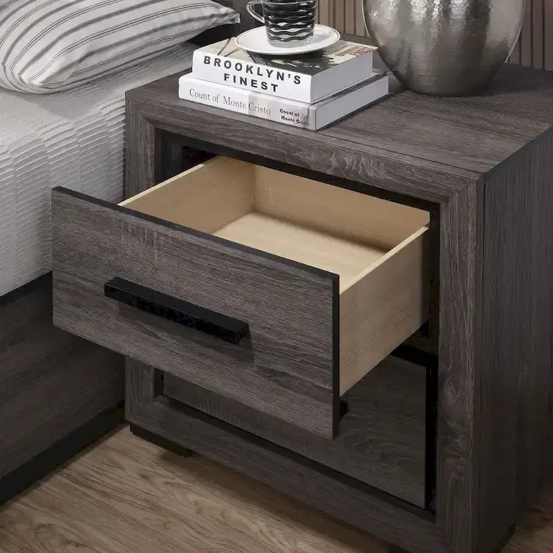 Set camera da letto 2 pezzi contemporaneo grigio legno con ripiani