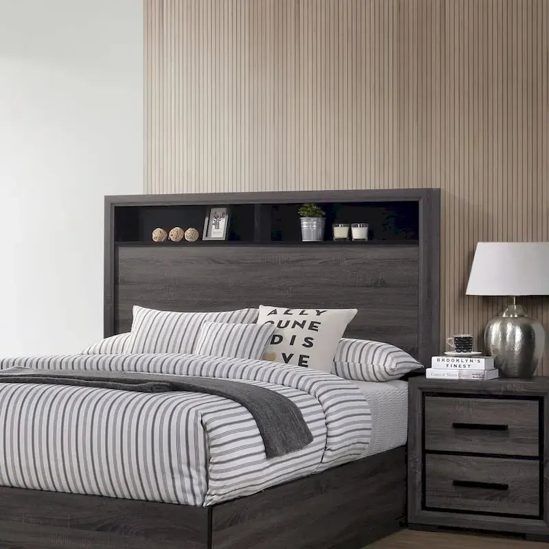 Set camera da letto 2 pezzi contemporaneo grigio legno con ripiani