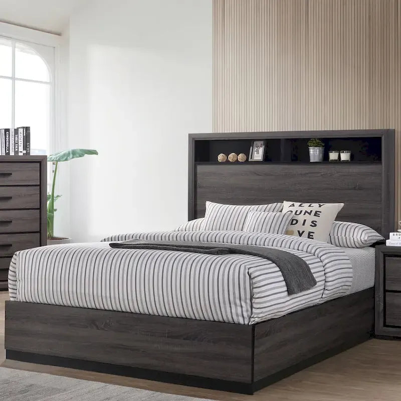 Set camera da letto 2 pezzi contemporaneo grigio legno con ripiani