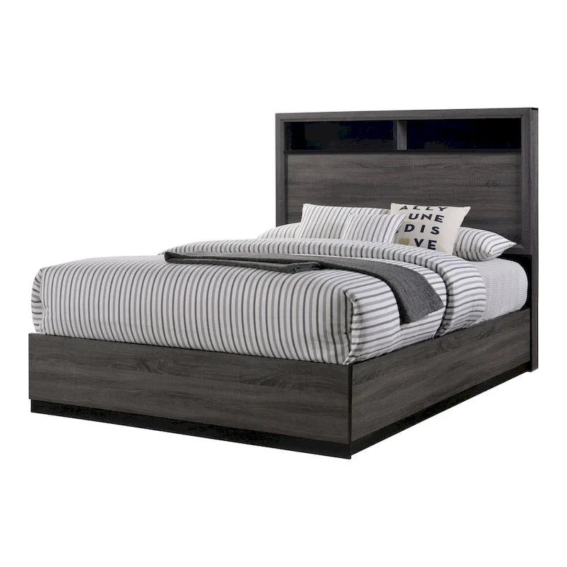 Set camera da letto 2 pezzi contemporaneo grigio legno con ripiani