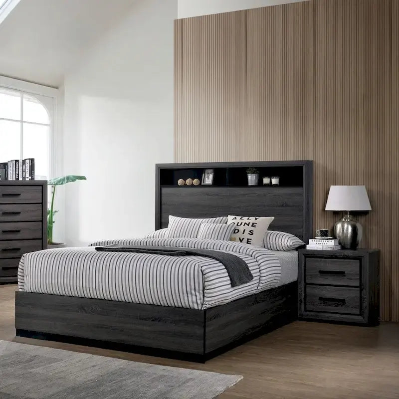 Set camera da letto 2 pezzi contemporaneo grigio legno con ripiani