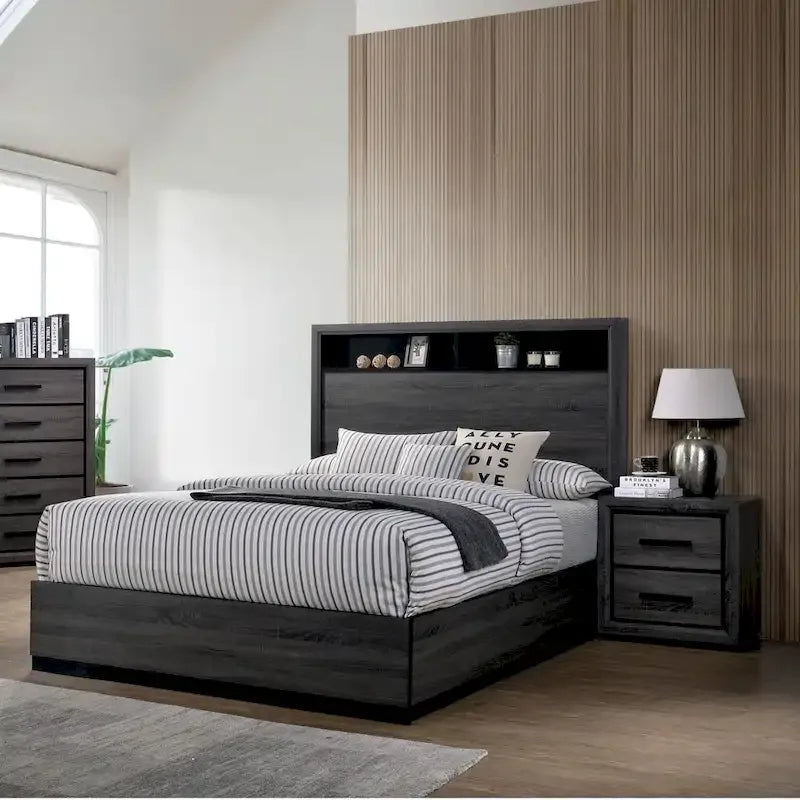 Set camera da letto 2 pezzi contemporaneo grigio legno con ripiani
