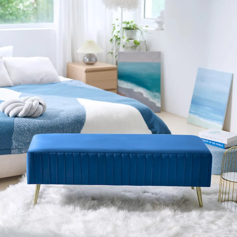 46 panche moderne imbottite per letto e ingresso con seduta in velluto imbottita