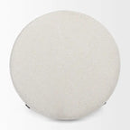 Pouf rotondo Amelia in tessuto bouclé crema con struttura in metallo nero